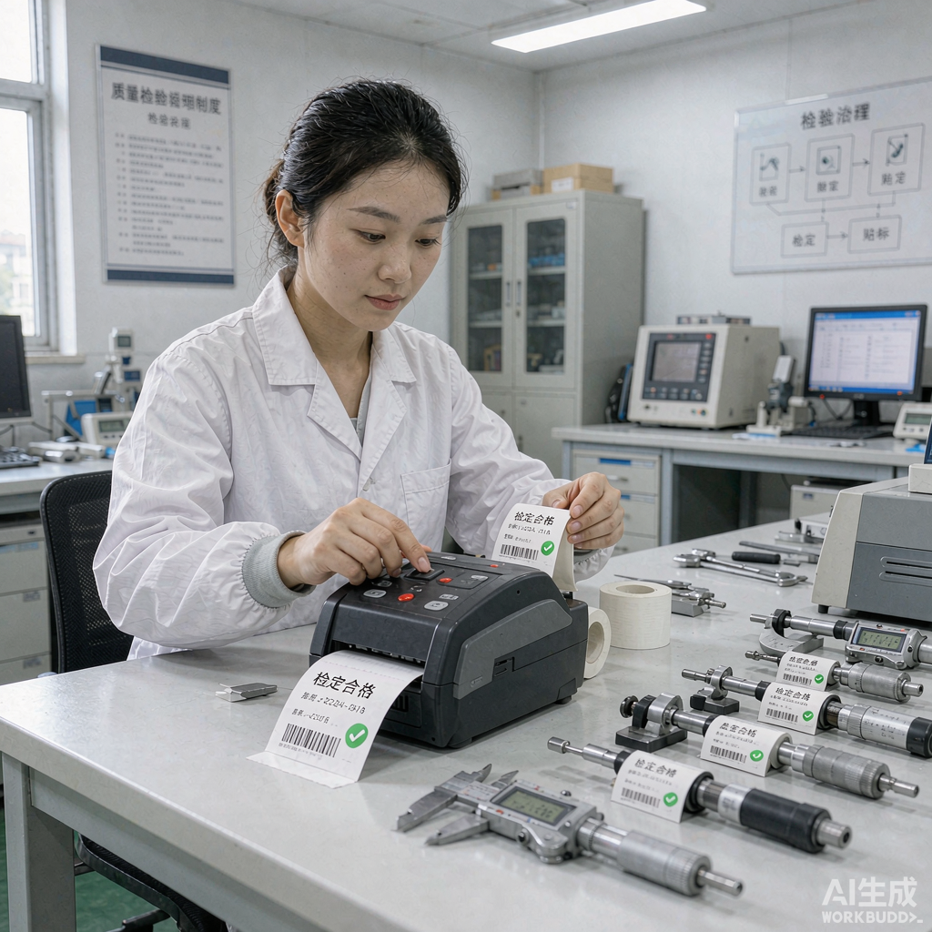 检验员使用便携式标签打印机打印检定合格标签