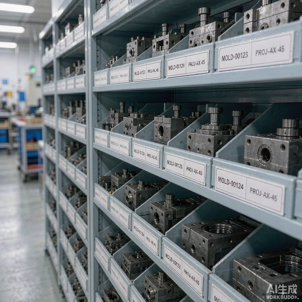 生产车间治具管理柜格位上的治具编号定位标签