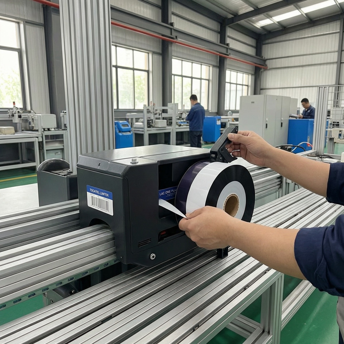 工业标签打印机安装碳带操作实景