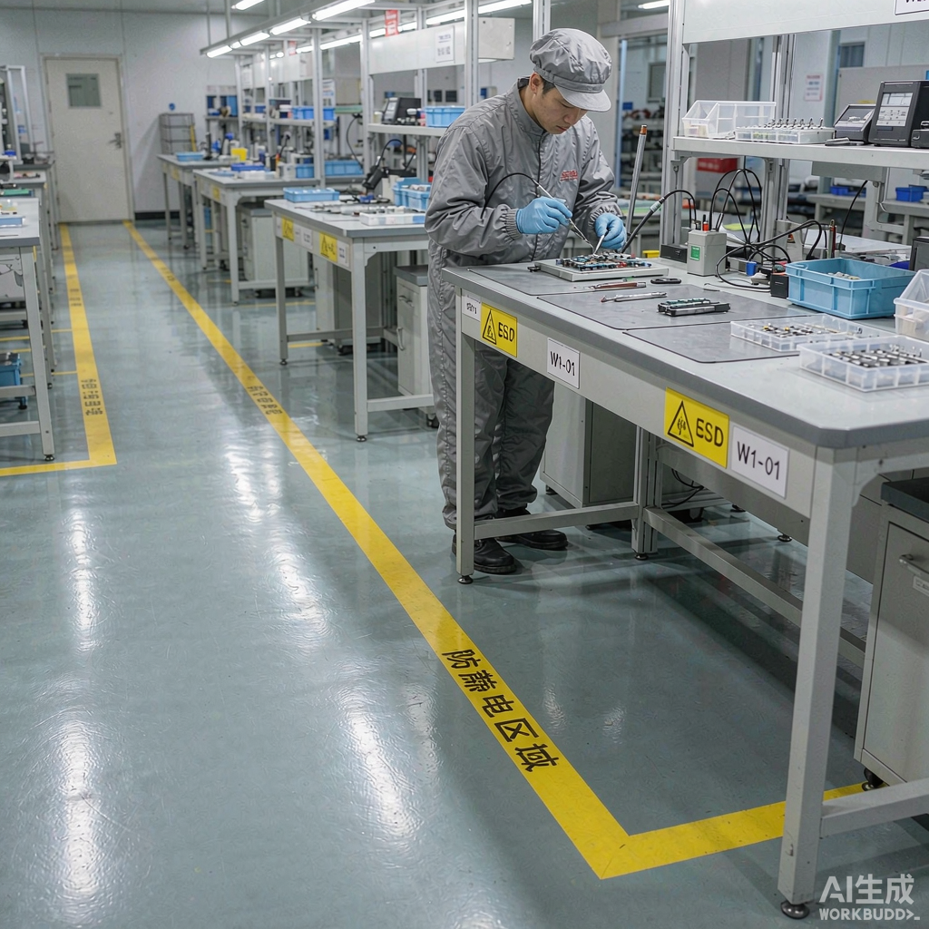 电子车间地面ESD防静电区域分界线与工位标识