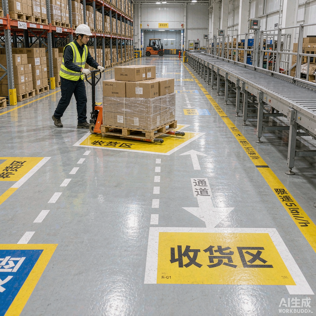 仓库收货分拣区地面区域定位标识与通道边界标识