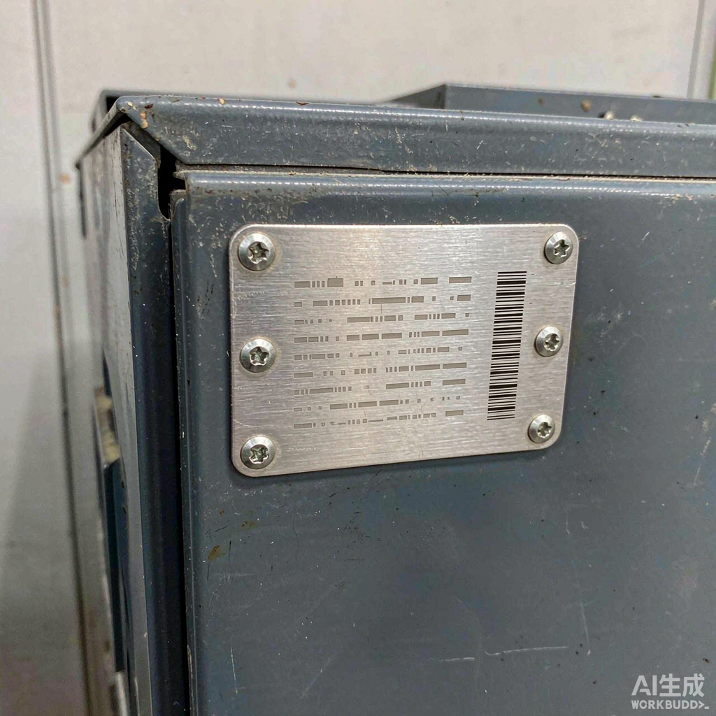 金属设备铭牌资产标签特写