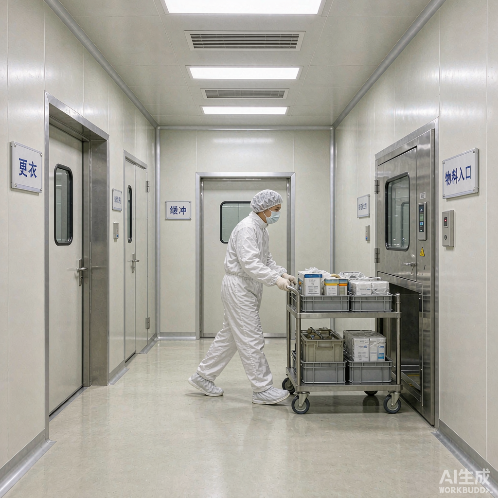 制药车间更衣与物料传递区域的功能标识标签